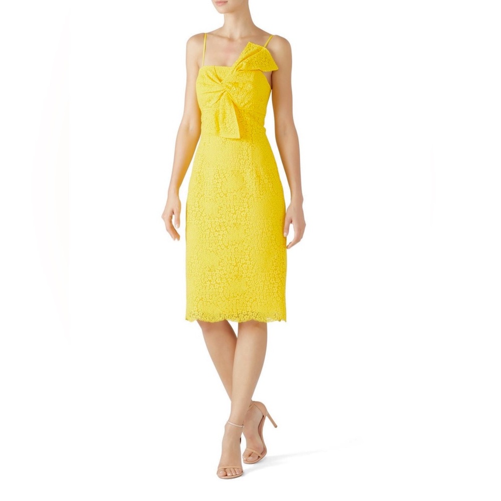 Trina Turk Yellow Lace Bow-Front Spaghetti Strap Dress